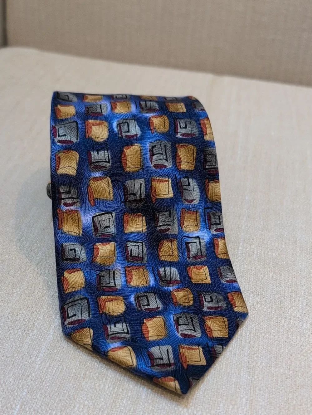 Vintage J. Garcia Collection Thirty-Eight Blue Geometric Silk Tie